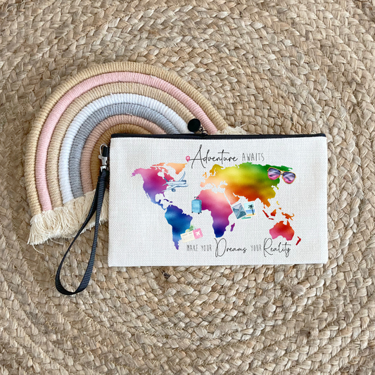 Rainbow World Map Travel Pouch