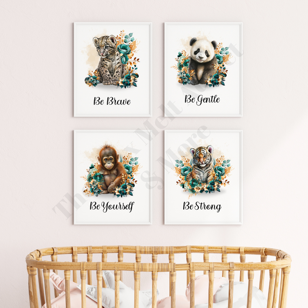 Safari Baby Animal Prints - Teal & Gold